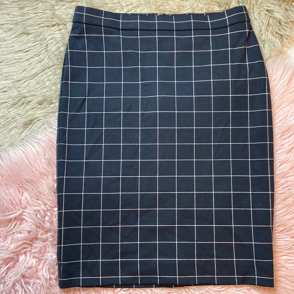 New Ann Taylor Petite Navy Windowpane Plaid Pencil Skirt Sz 0P